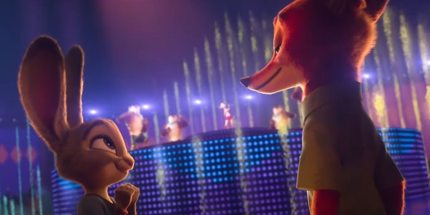 Nick and Judy in a romantic setting in Zootopia