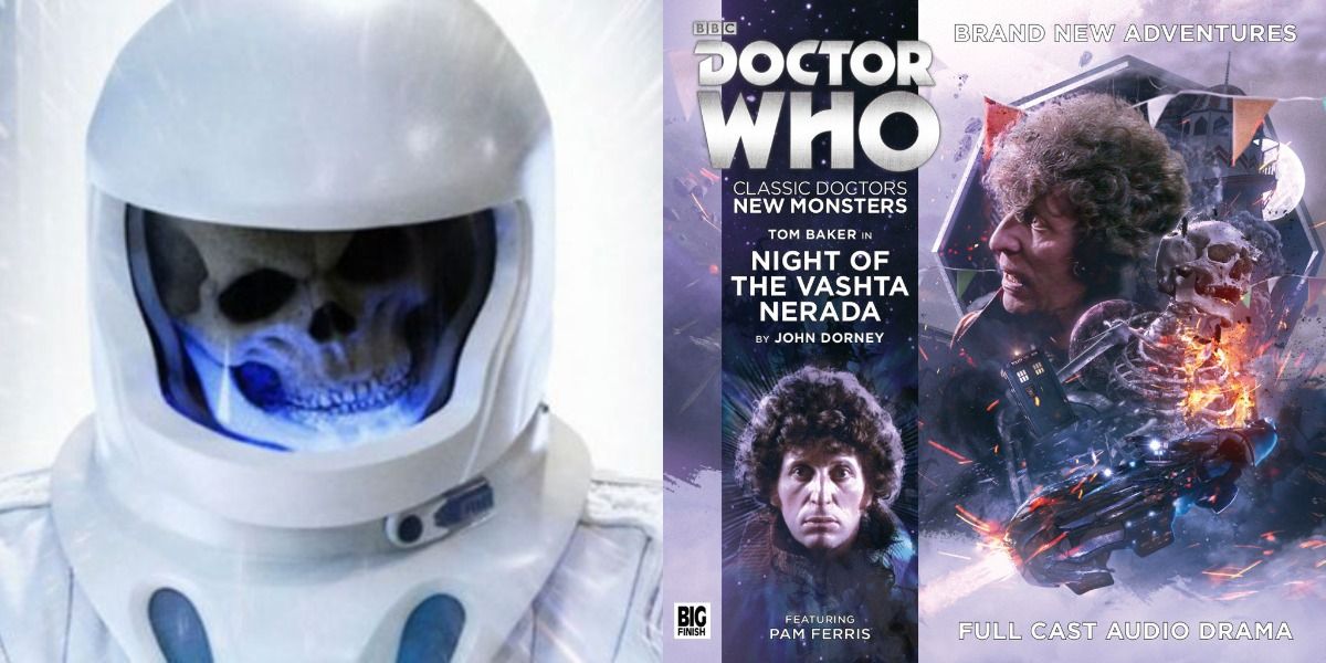 Tom Baker on the cover of Night Of The Vashta Nerada, with a Vashta Nerada from Silence In The Library/Forest Of The Dead next to him.