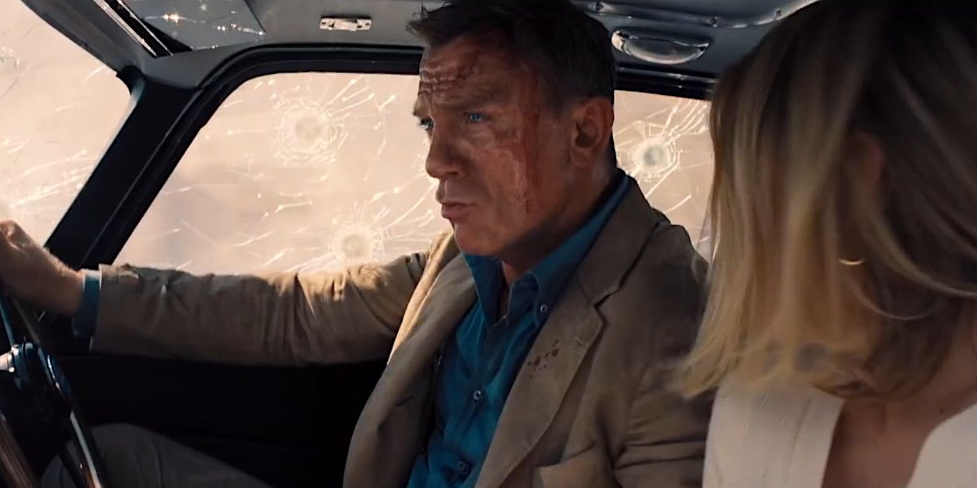 James Bond drives a car with Madeline in the passenger seat in No Time to Die.