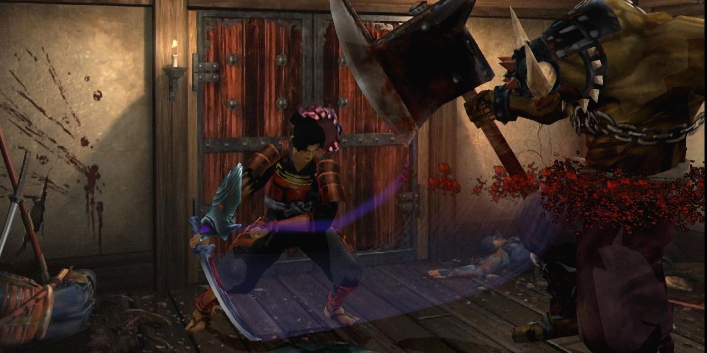 Some bloody combat with a giant monster in Onimusha Warlords