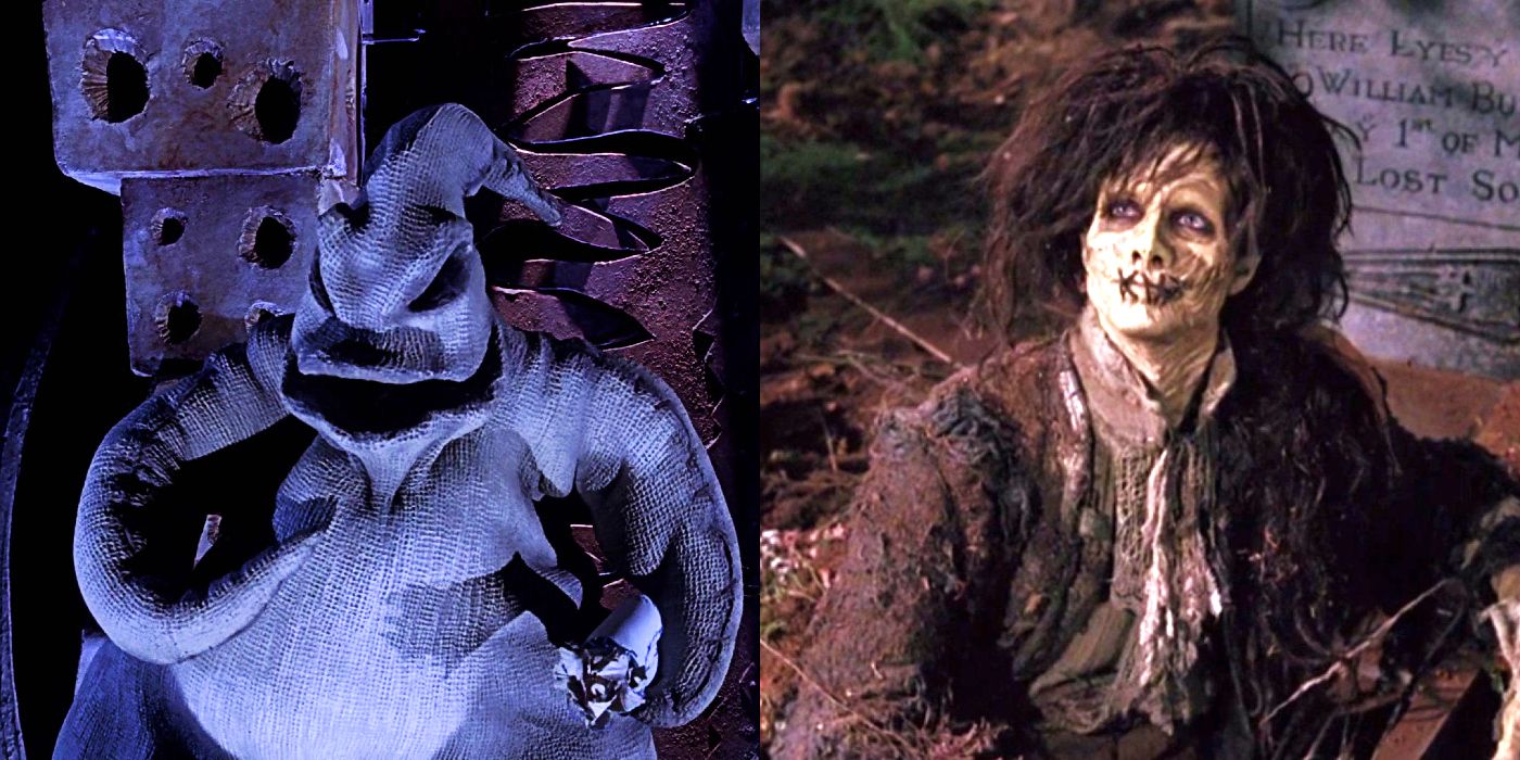 Split image: Oogie Boogie is creepy in The Nightmare Before Christmas, Billy Butcherson emerges from a grave in Hocus Pocus
