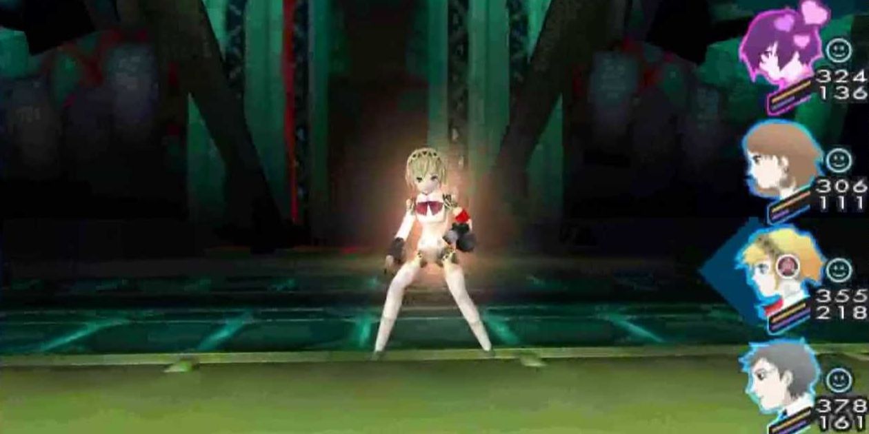 A girl stands alone emitting a bright light in Persona 3 Portable.