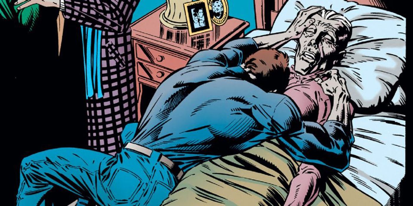 Peter Parker over Aunt May as she dies.