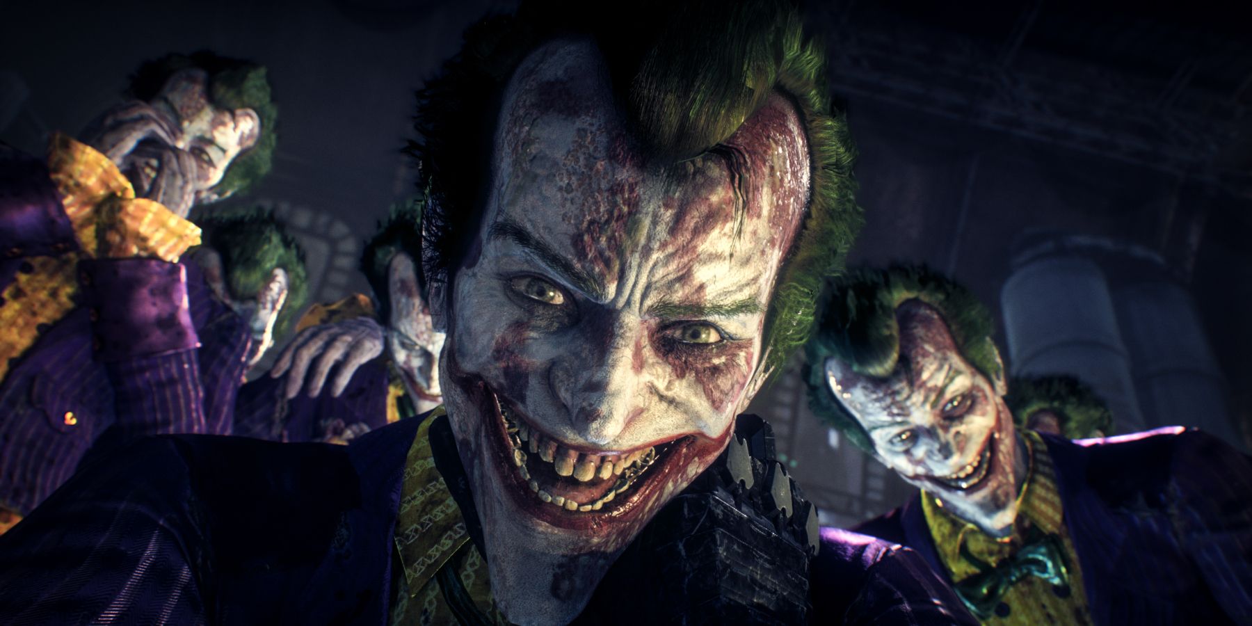 Phantom Jokers swarming Batman in Batman: Arkham Knight