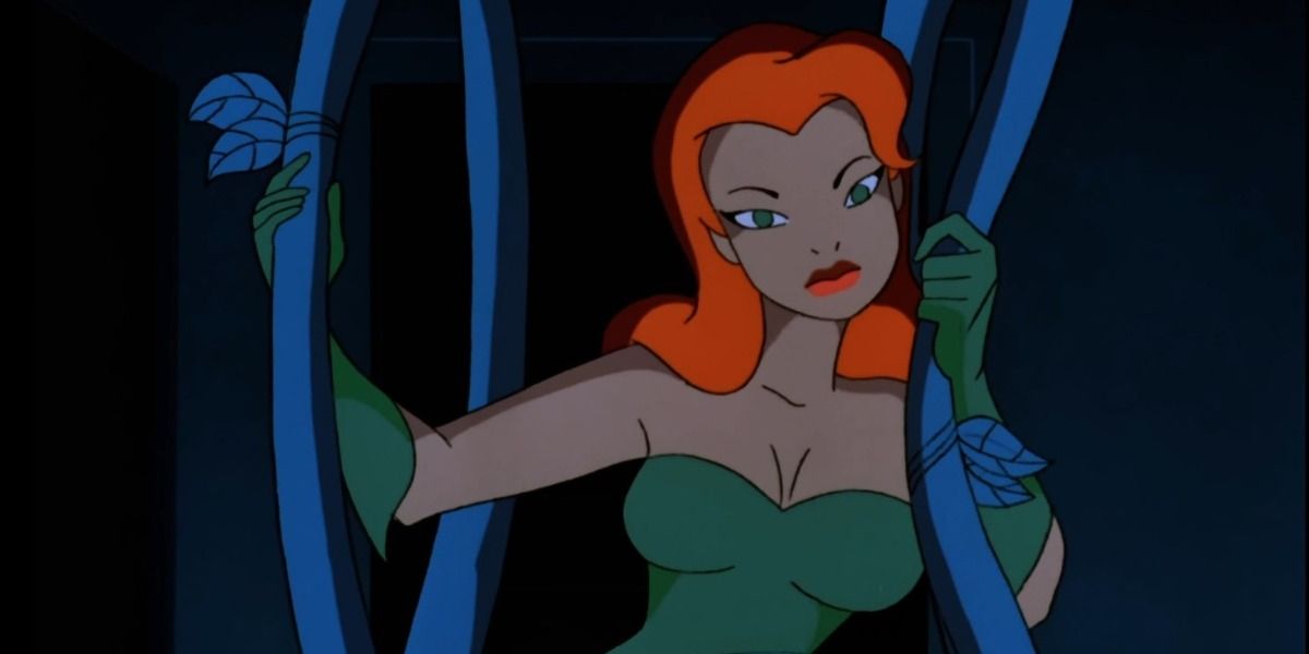 Poison Ivy rides on a plant monster in Batman the Animated Series.