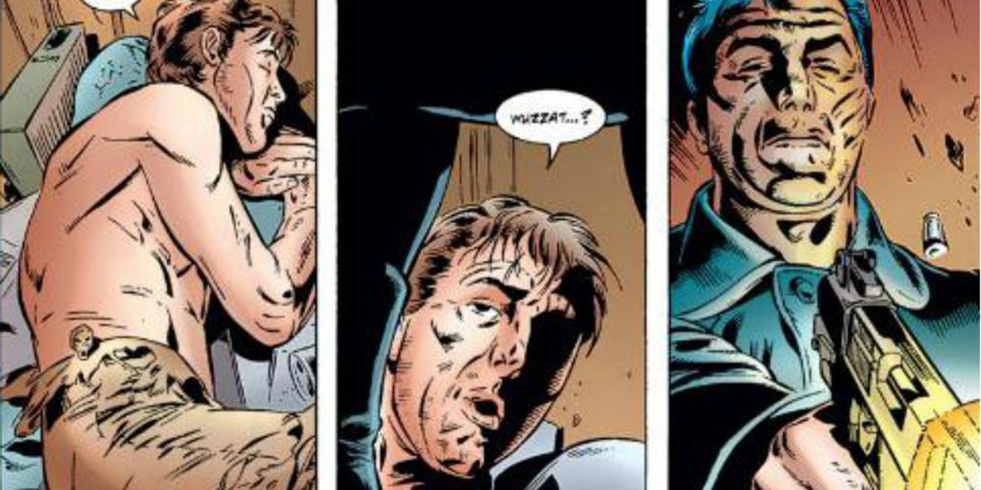 Punisher shoots Bruce Banner in Marvel comics.