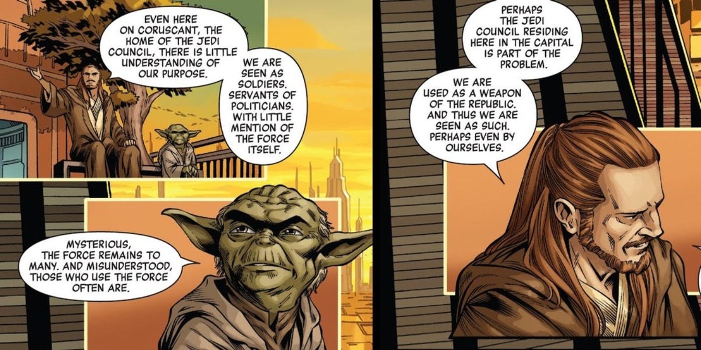 Qui-Gon and Yoda talk about the Jedi and Coruscant in the Age of Republic Comic