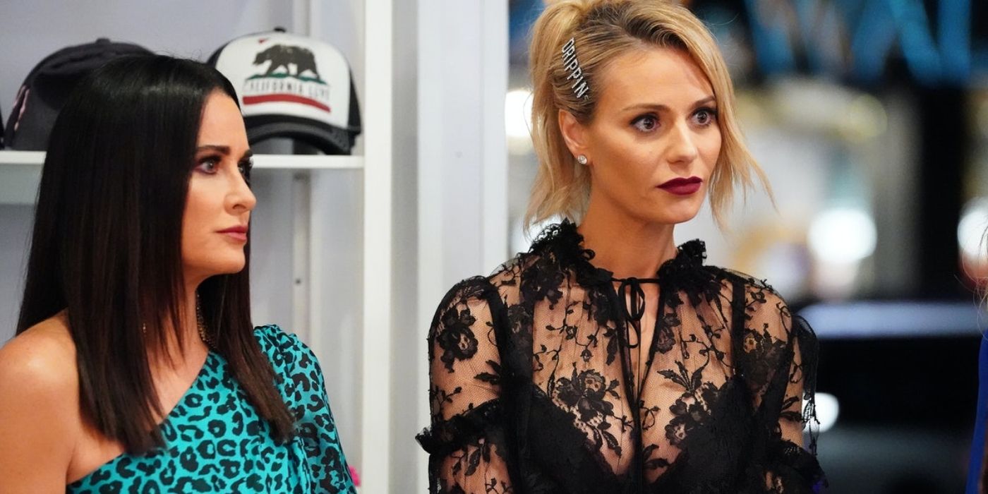 Kyle Richards and Dorit Kemsley looking serious on RHOBH