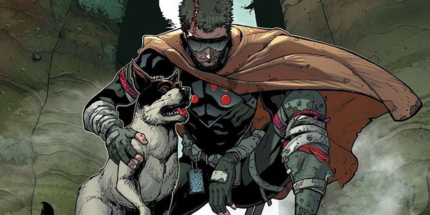 Reader of the Inhumans petting a dog.