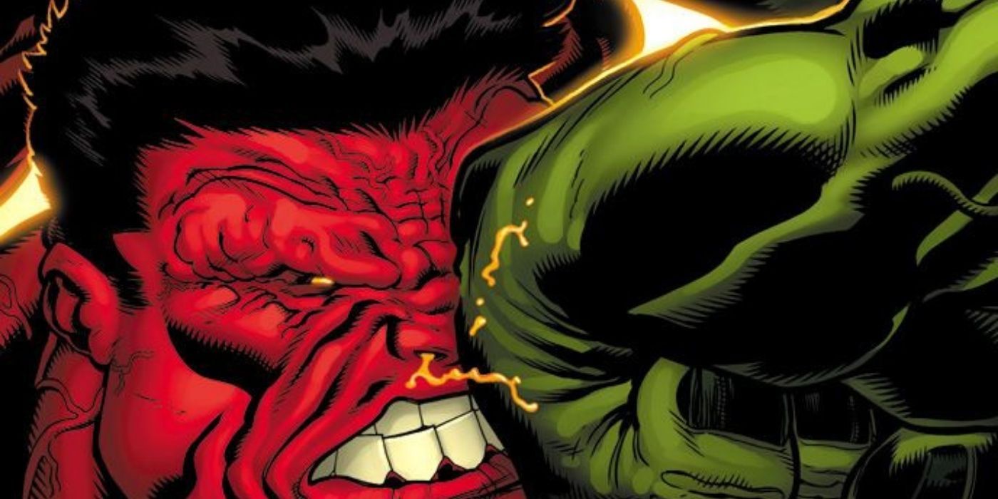 Red Hulk getting punched by Hulk in Planet Red Hulk