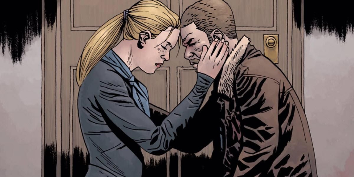 Rick and Andrea embrace in The Walking Dead comic 