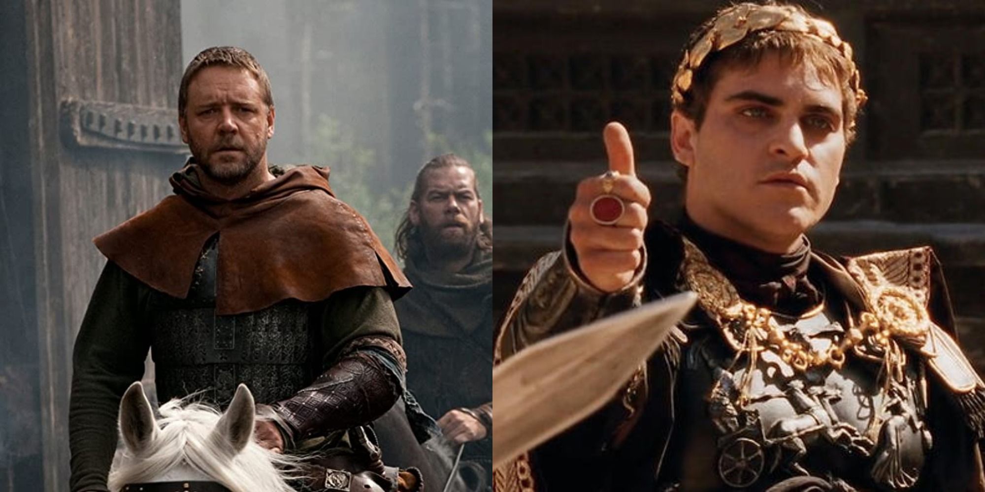 Split image showing Robin Hood and Commodus