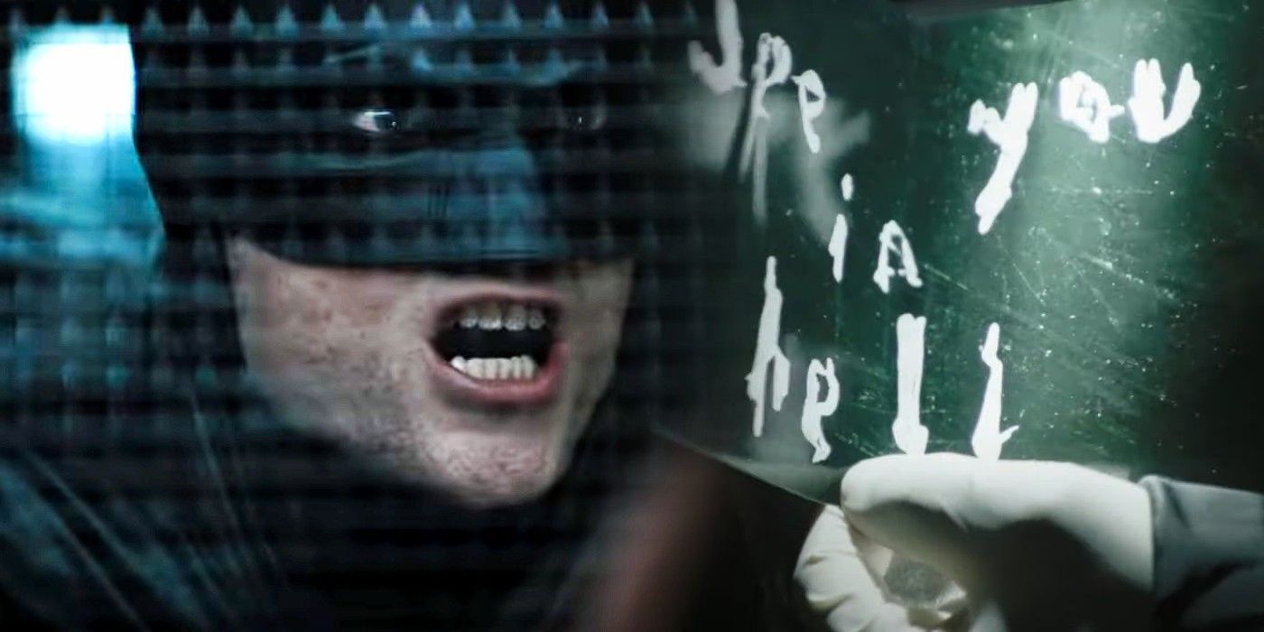 Robert Pattinson as Bruce Wayne Batman Riddler clue in The Batman