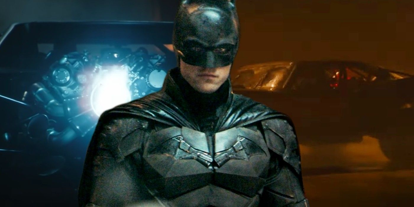 Robert Pattinson as Bruce Wayne and Batmobile in The Batman