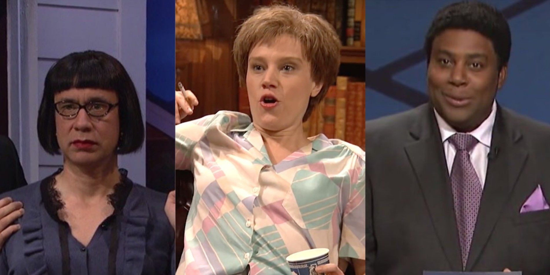 Split image: Fred Armisen, Kate McKinnon, Kenan Thompson playing characters on Saturday Night Live.