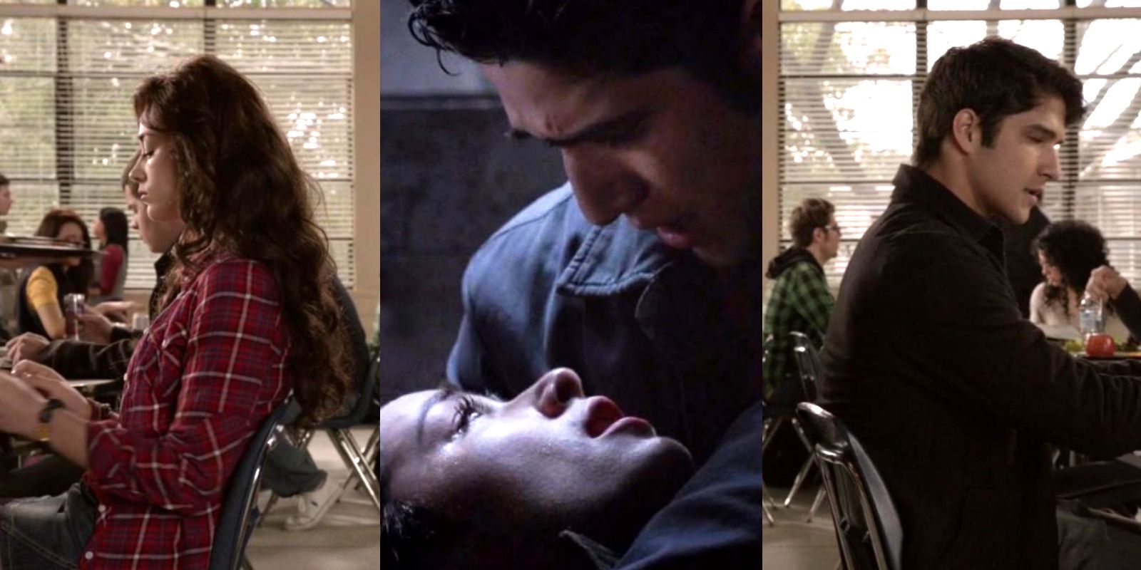 Split image of Scott and Allison facing away from each other and Scott holding Allison in Teen Wolf.