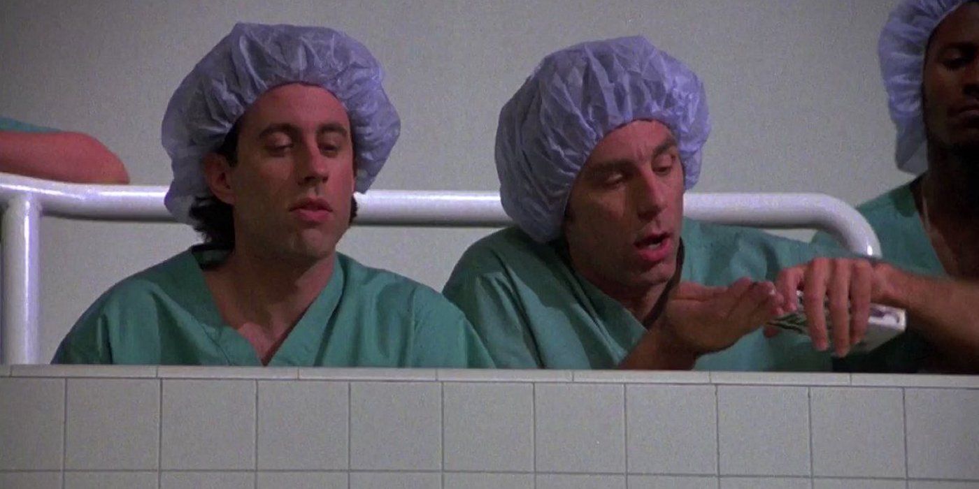 Jerry and Kramer watching surgery eating junior mints on Seinfeld