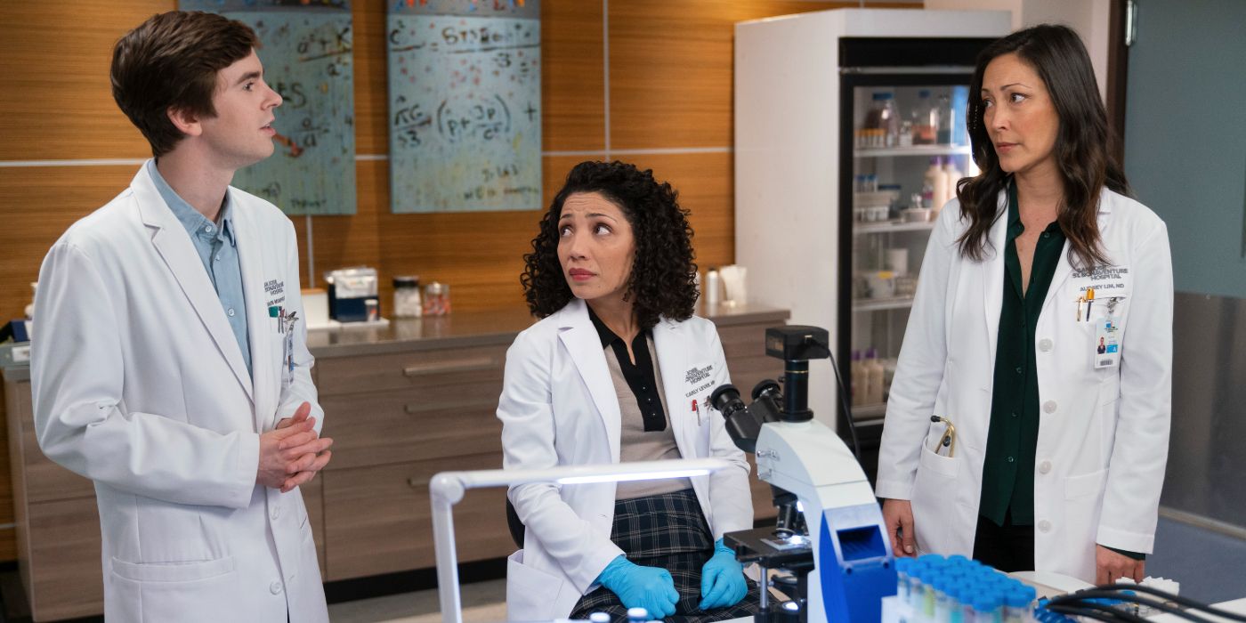 Shaun, Carly, and Dr. Lim standing in the lab in The Good Doctor.