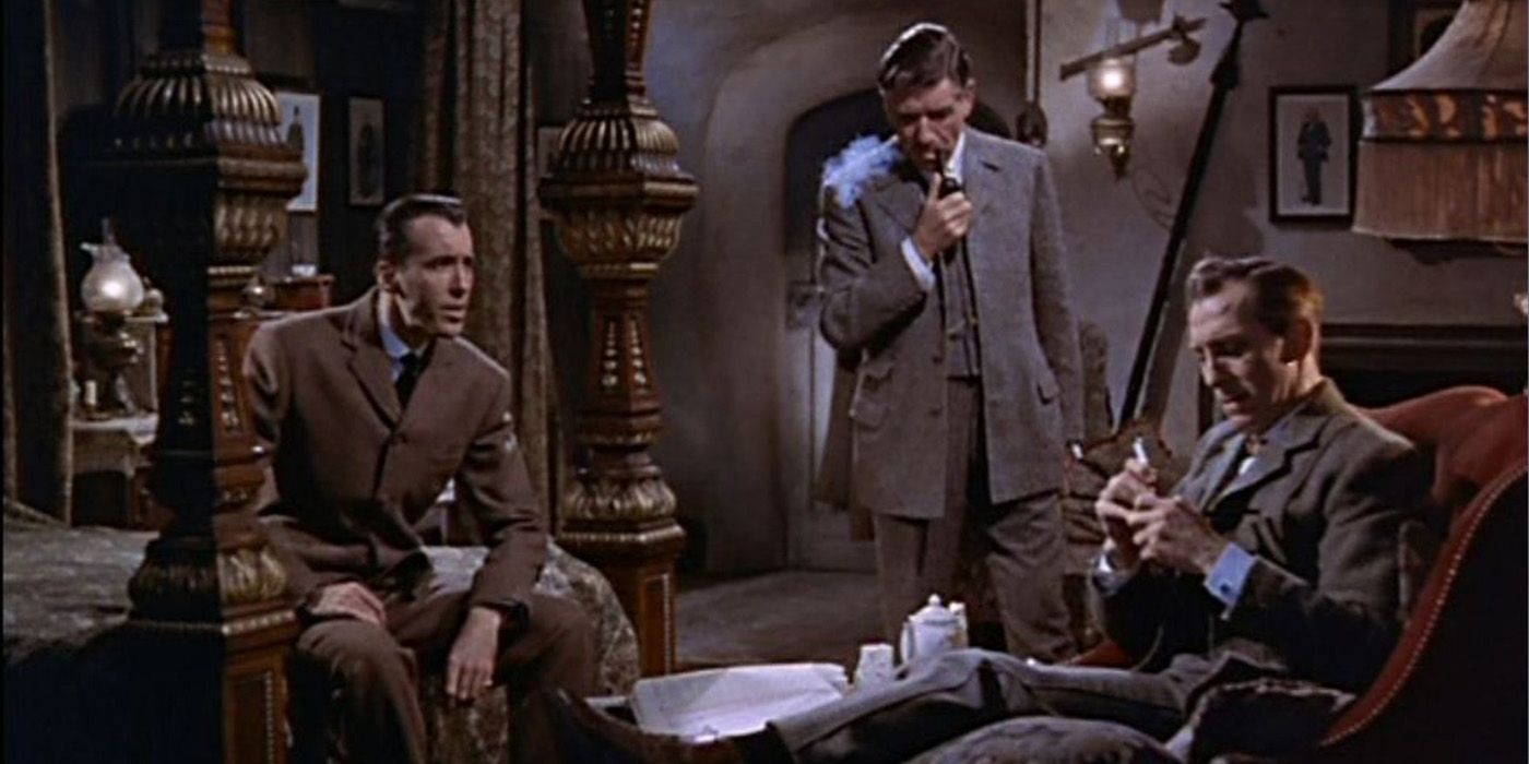 Sherlock Holmes talking a case with people in The Hound of the Baskervilles.