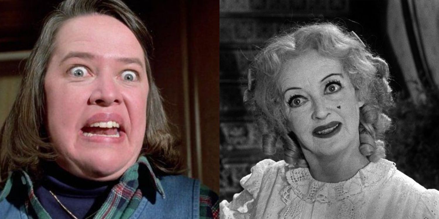 Split image of Kathy Bates in Misery and Bette Davis in Whatever Happened to Baby Jane?