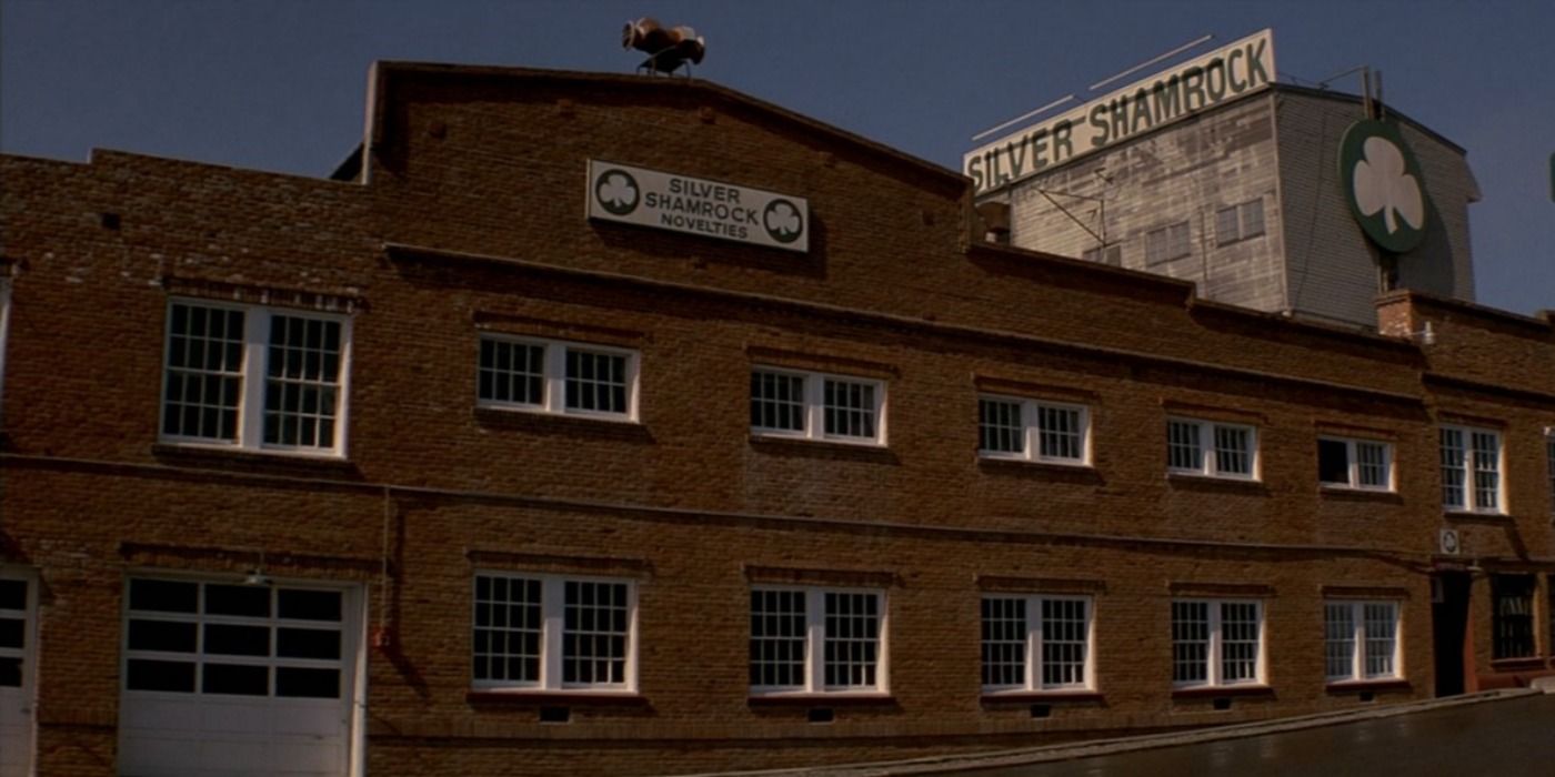 An exterior shot of the sinister factory
