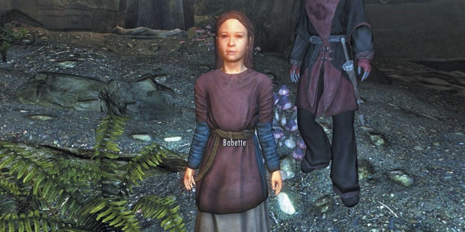 An image of Skyrim's Babette standing in the Falkreath Sanctuary.