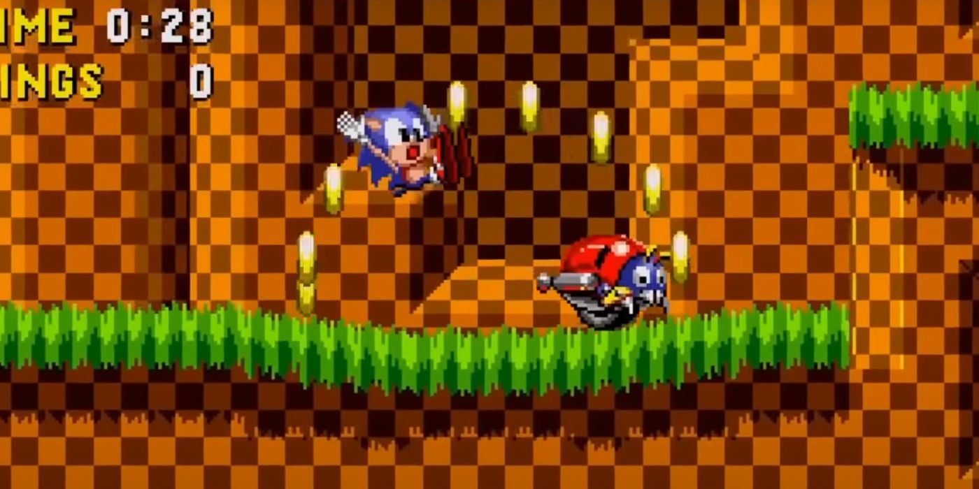 Sonic losing rings in the Sonic video game on Sega Genesis