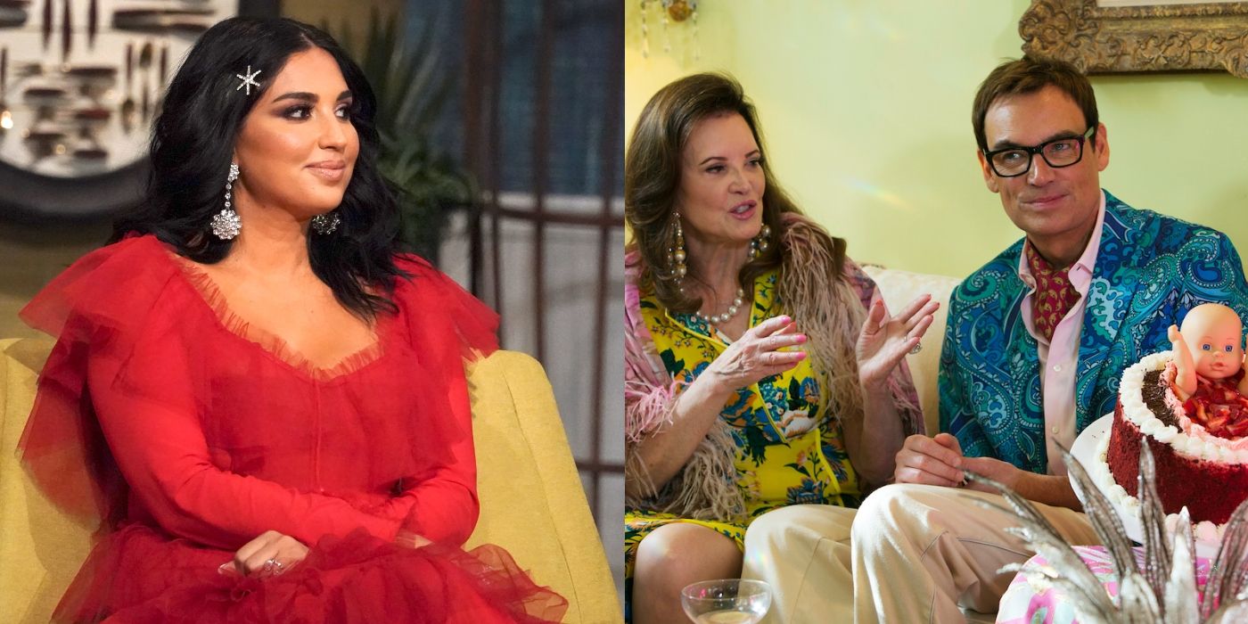 Split image of Leva in a red dress and Whitney and Patricia smiling on Southern Charm