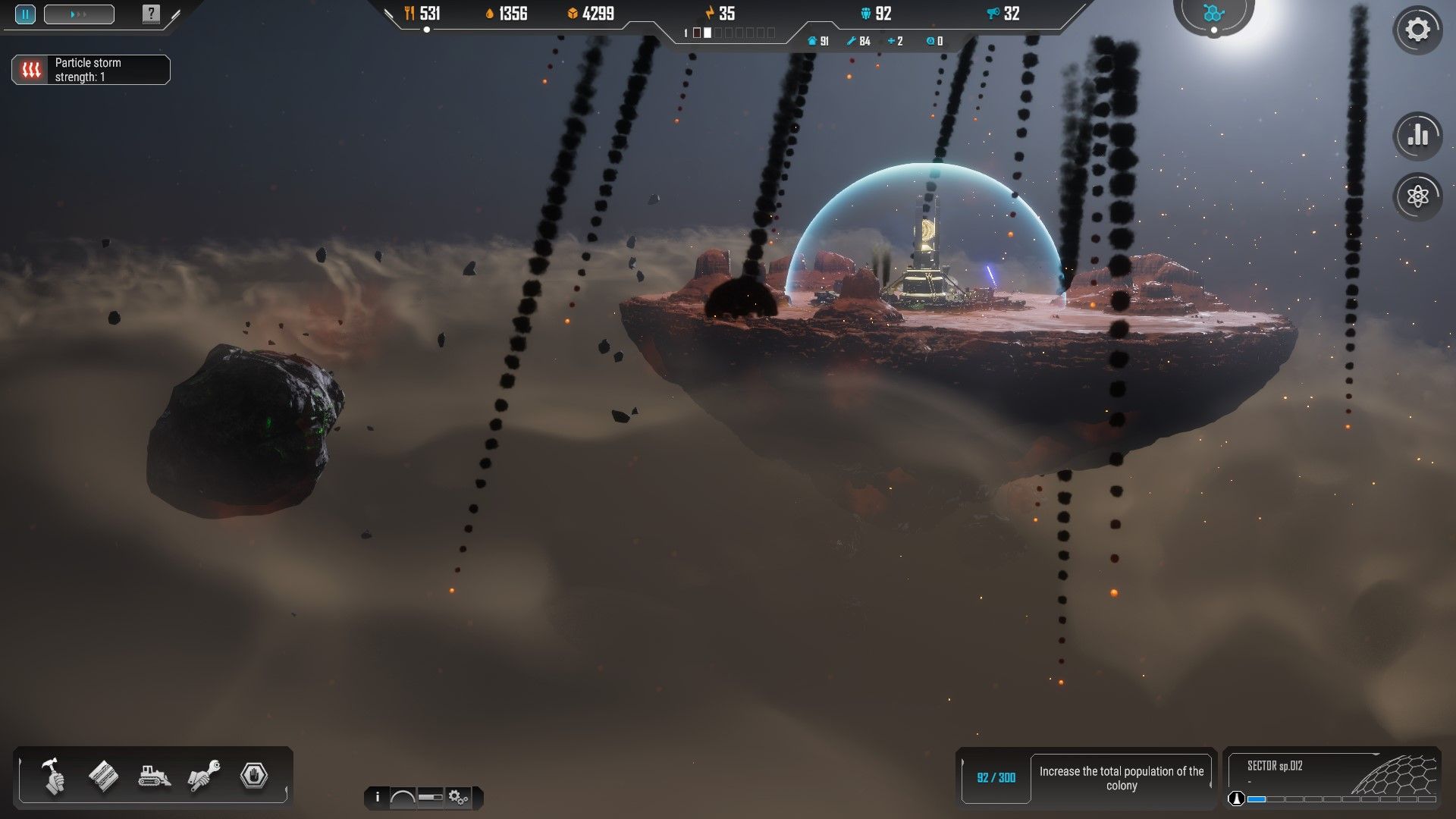 Sphere Flying Cities Particle Storm Mining