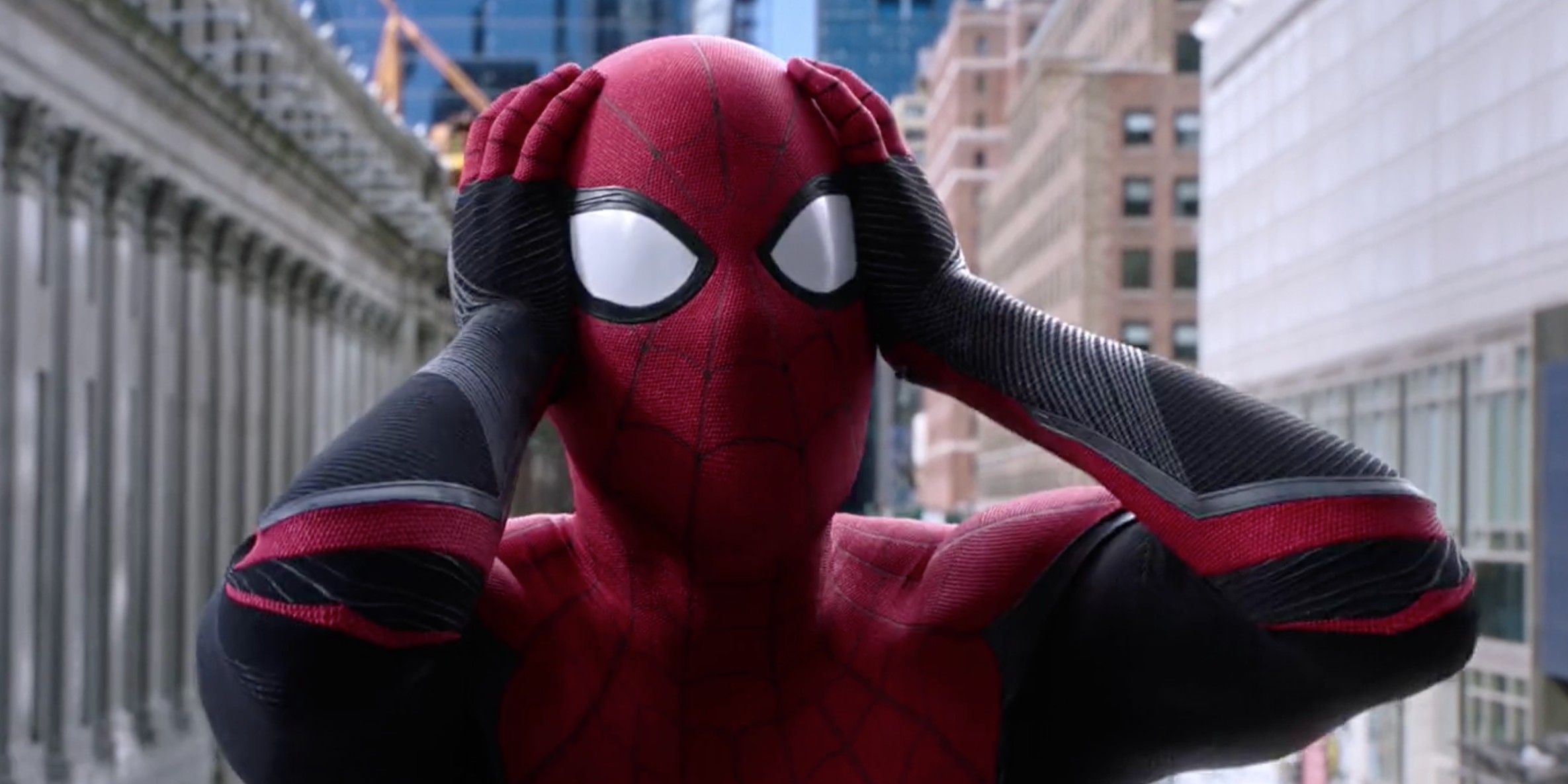 Spider-Man puts his hands on his head in Far From Home