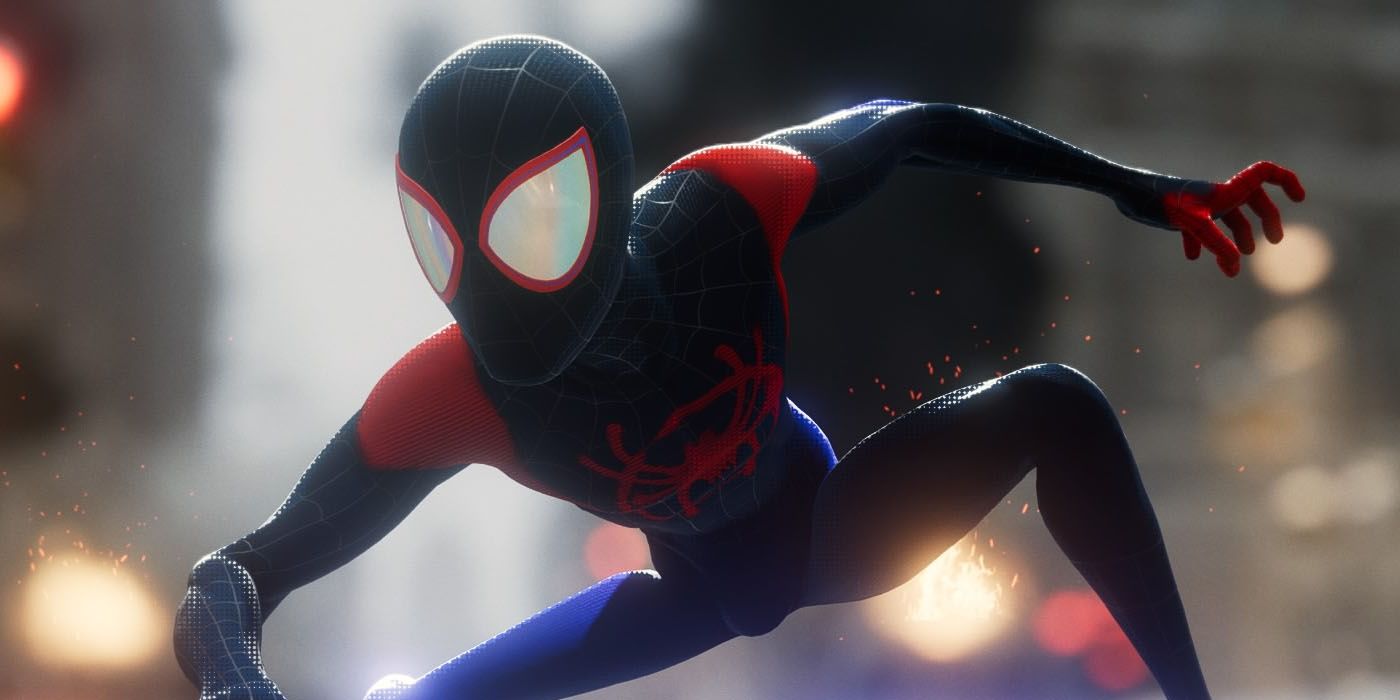 An image of Miles Morales crouching in the Spider-Verse