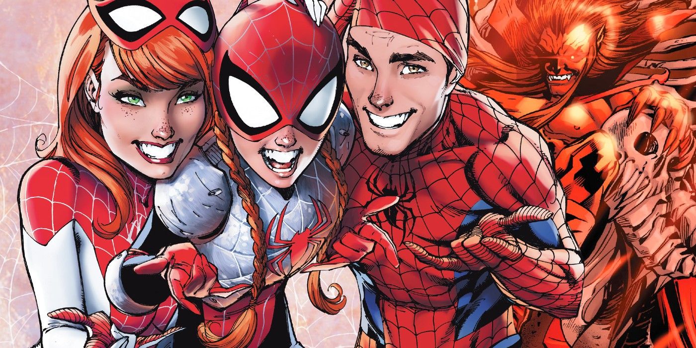 Spider-Man, Mary Jane, and their daughter are superheroes in Spider-Man Renew Your Vows comic.