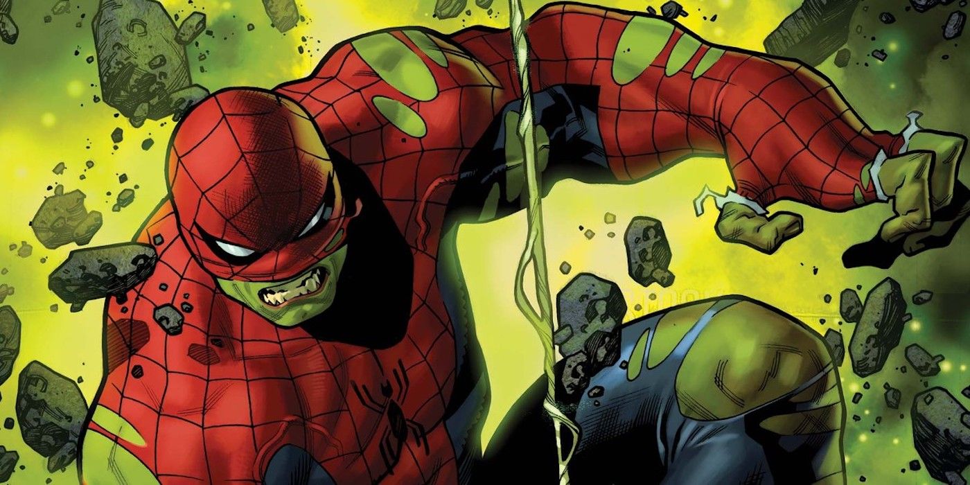 Spider-Man becomes the Hulk in Marvel Comics.