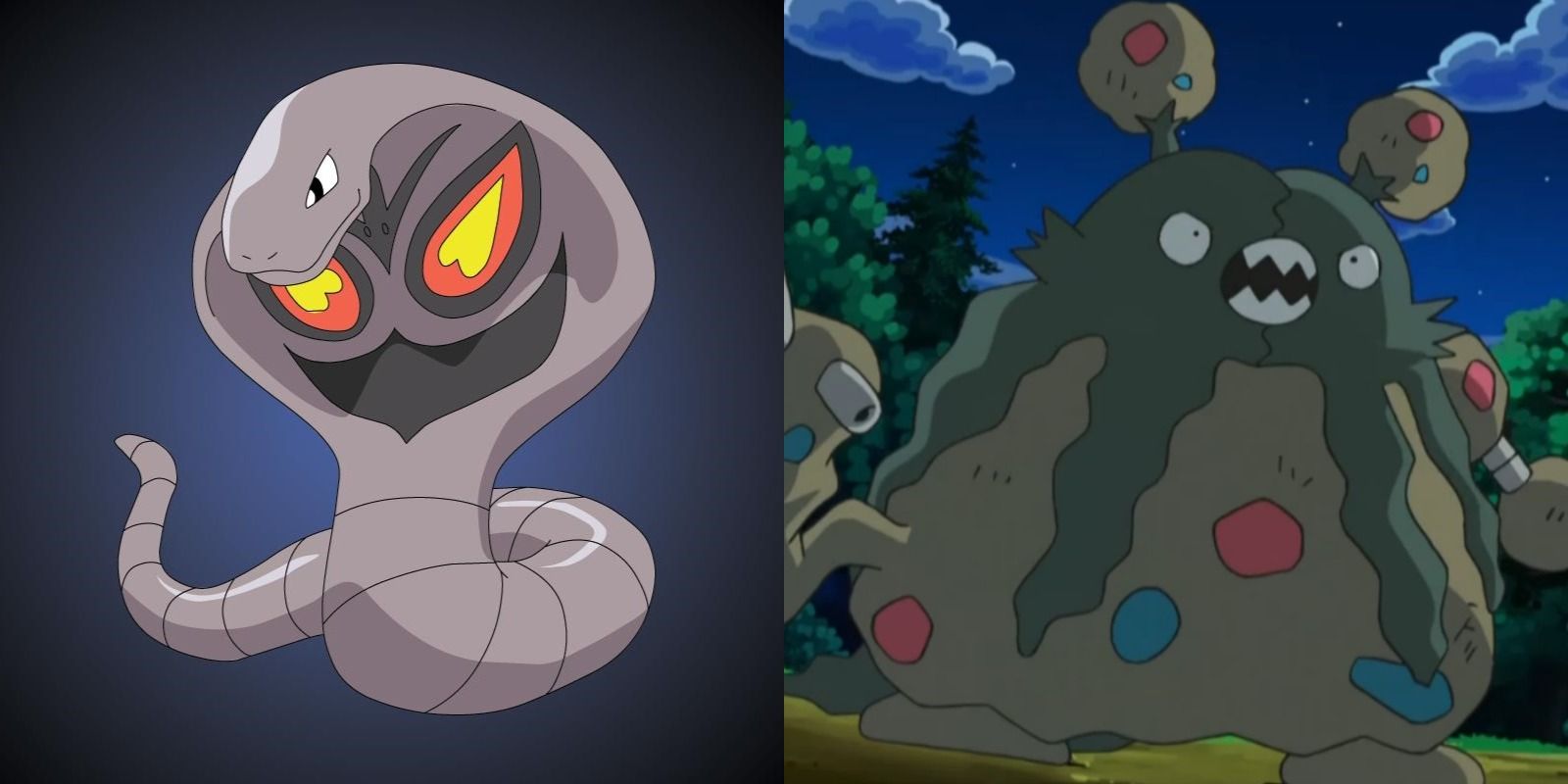 Split image of Arbok and Garbodor Pokemon