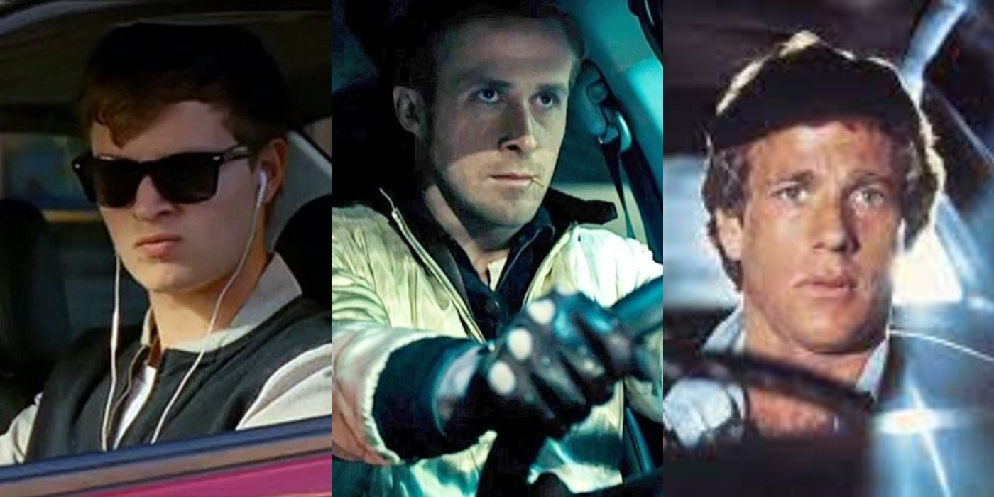 Split image of Baby in Baby Driver, Driver in Drive, and Driver in The Driver