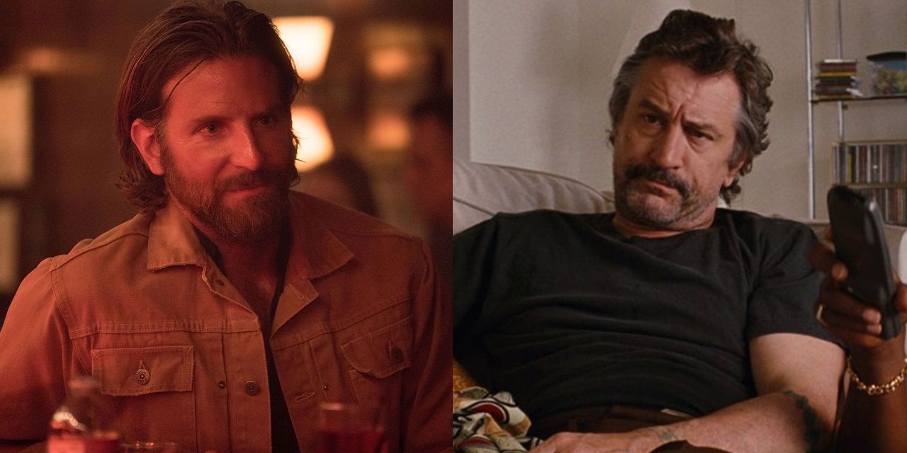 Split image of Bradley Cooper in A Star is Born and Robert De Niro in Jackie Brown