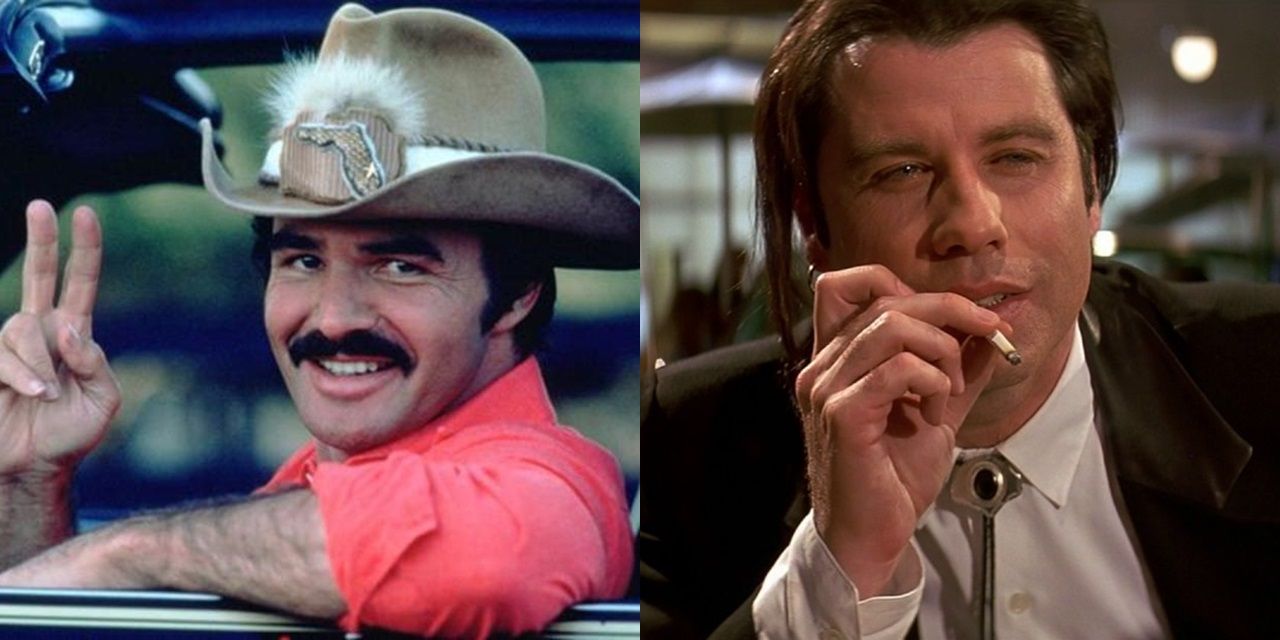 Split image of Burt Reynolds in Smokey and the Bandit and John Travolta in Pulp Fiction