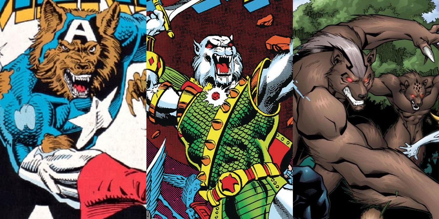 Split image of Cap Wolf, Man Wolf and werewolves in Marvel Comics.