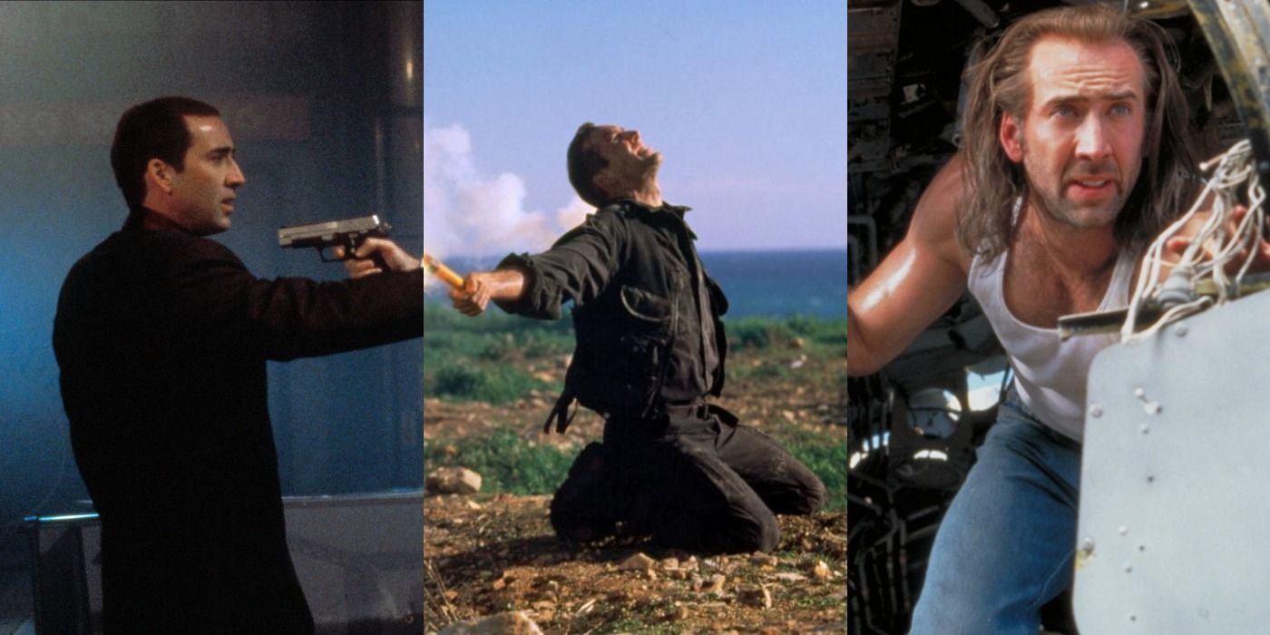Split image of Caster in Face Off, Goodspeed in The Rock, and Cameron in Con Air