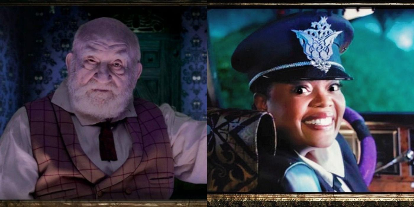 Ed Asner as Ghost of Claude and Yvette Nicole Brown as The Driver in Muppets Haunted Mansion