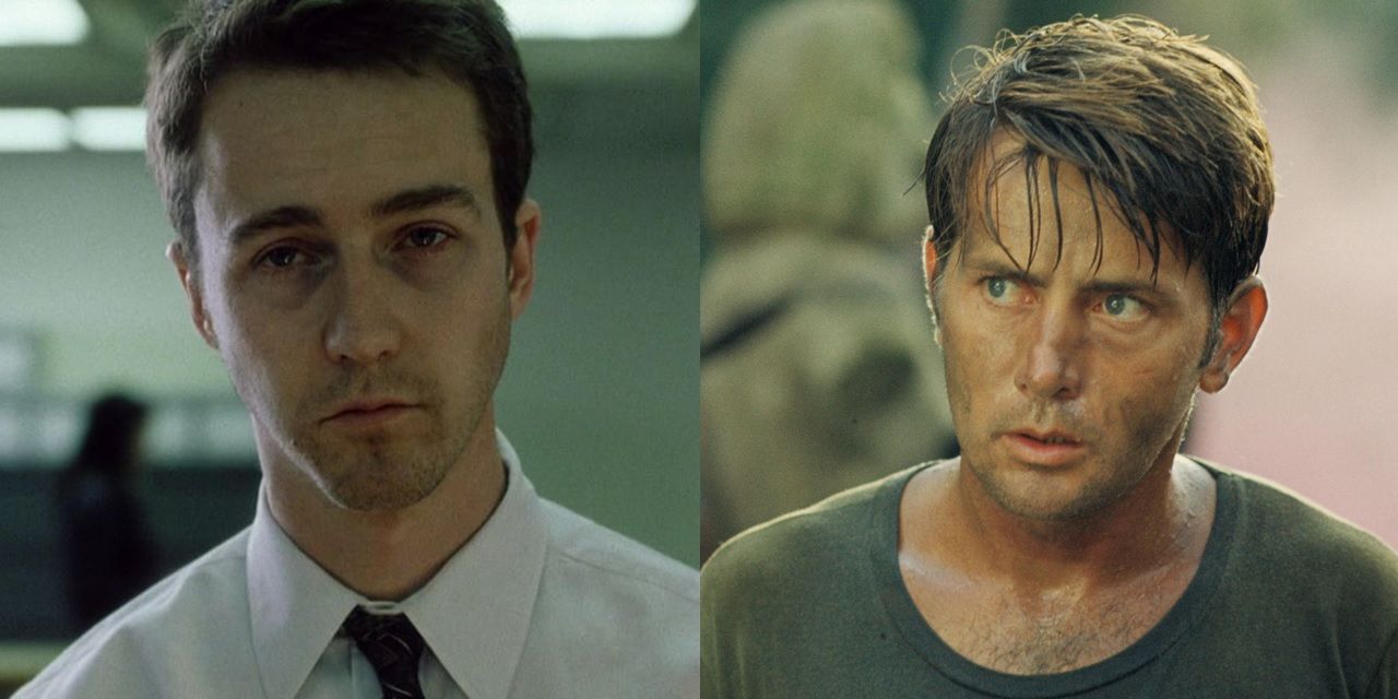 Split image of Edward Norton in Fight Club and Martin Sheen in Apocalypse Now