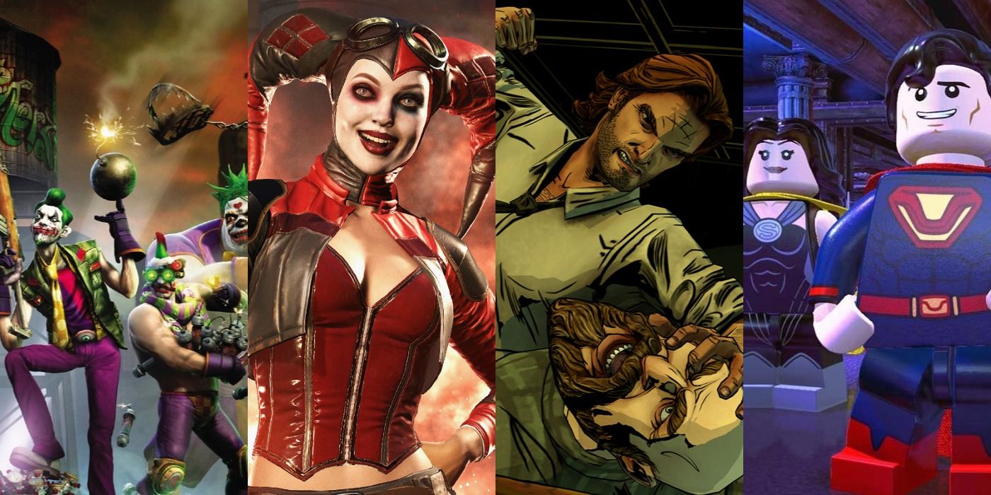 Split image of Gotham City Impostors, Harley Quinn in Injusice, Fable’s Wolf and Lego Ultraman and Wonder Woman feature