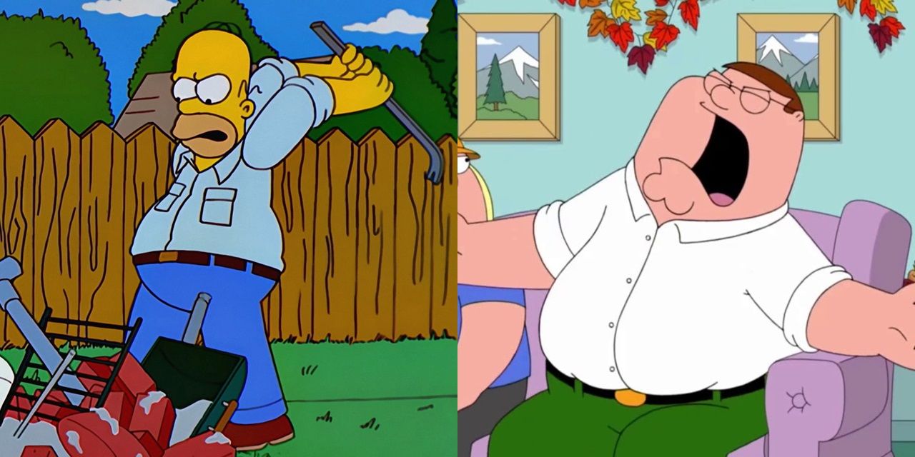 Split image of Homer Simpson and Peter Griffin getting angry