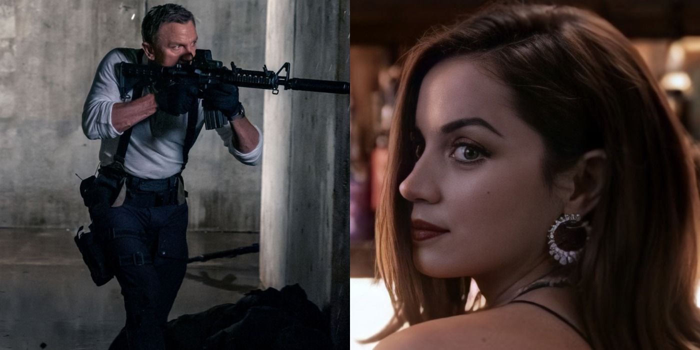 Split image of James Bond and Paloma in No Time To Die