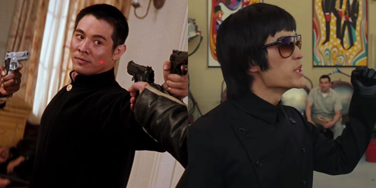 Split image of Jet Li in Lethal Weapon 4 and Mike Moh in Once Upon a Time in Hollywood