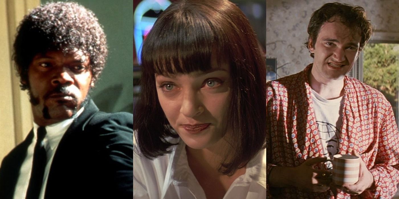 Split image of Jules, Mia, and Jimmie in Pulp Fiction.