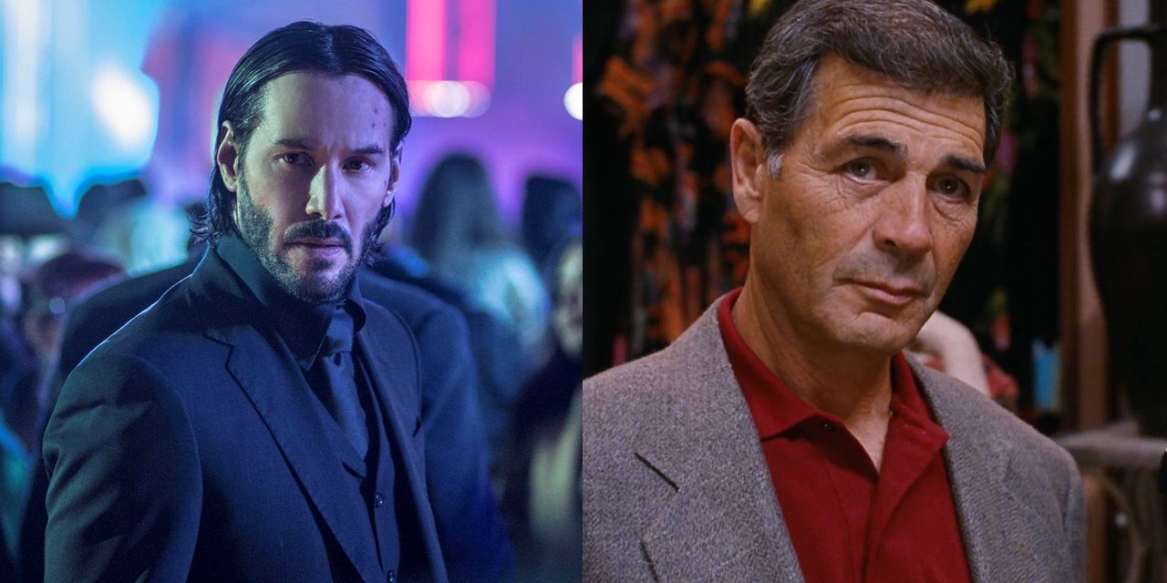 Split image of Keanu Reeves in John Wick and Robert Forster in Jackie Brown