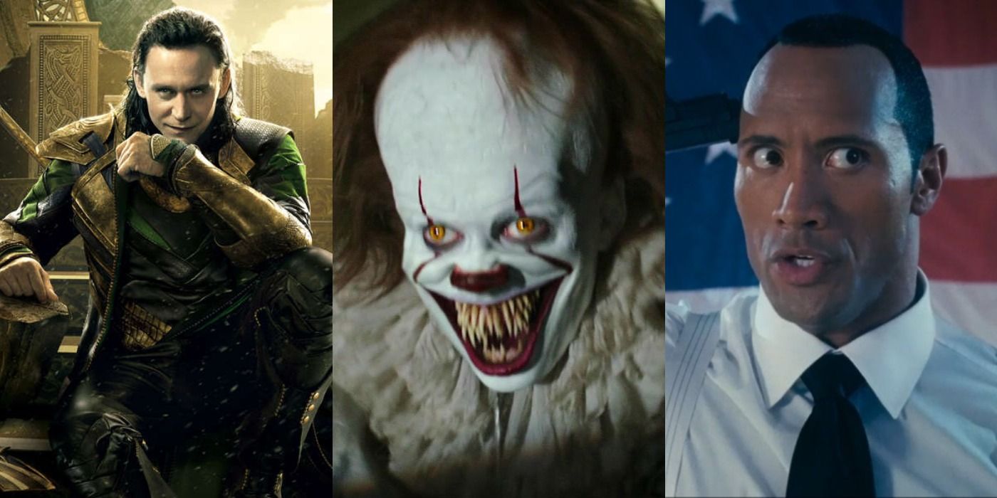 Split image of Loki in Thor The Dark World, Pennywise in It, and Boxer in Southland Tales