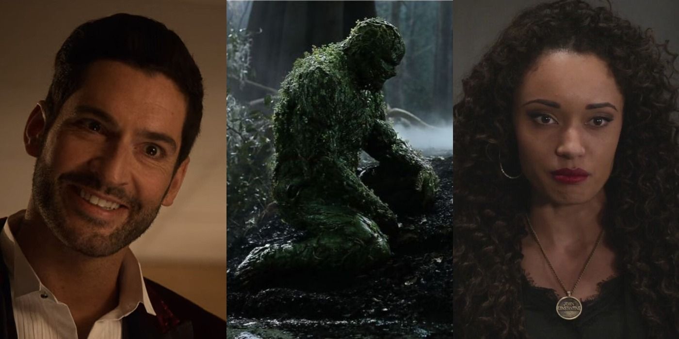 Split image of Lucifer, Swamp Thing and Astra feature