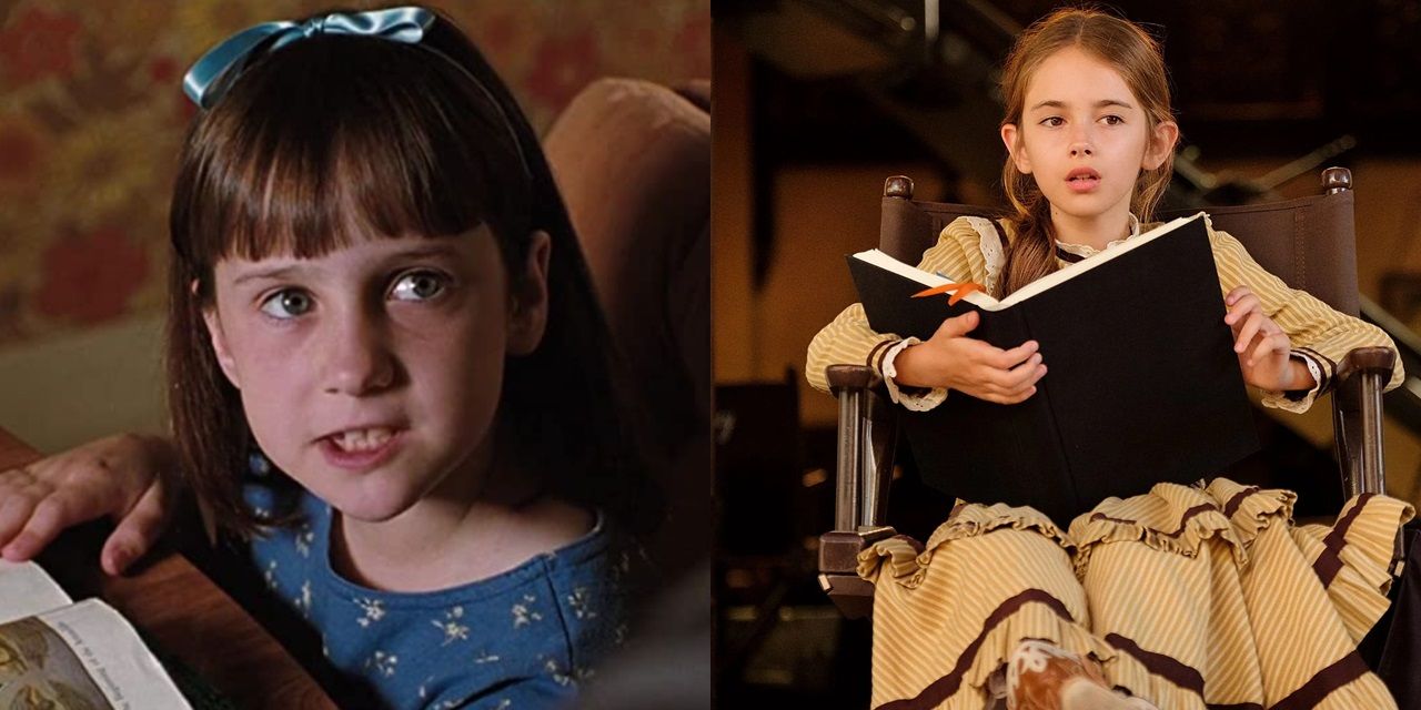 Split image of Mara Wilson in Matilda and Julia Butters in Once Upon a Time in Hollywood